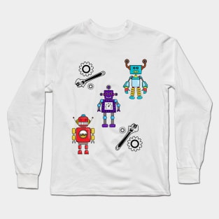 Robots Wrench Cogs Long Sleeve T-Shirt